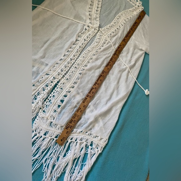 SHEIN Fringe gauze crochet semi sheer belt tie kimono short sleeve NEW size OS - Picture 8 of 8